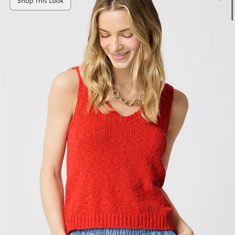 J. Crew Red Knit V-Neck Tank Top